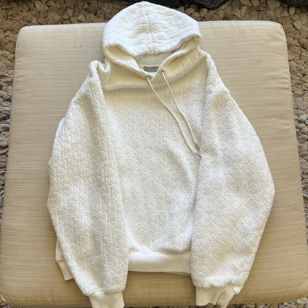 $2050 Dior White Quilted Oblique Hoodie Size XL